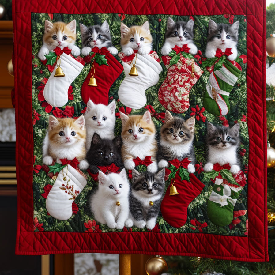Christmas Whiskers Quilted Blanket Christmas Presents For Cat Lovers
