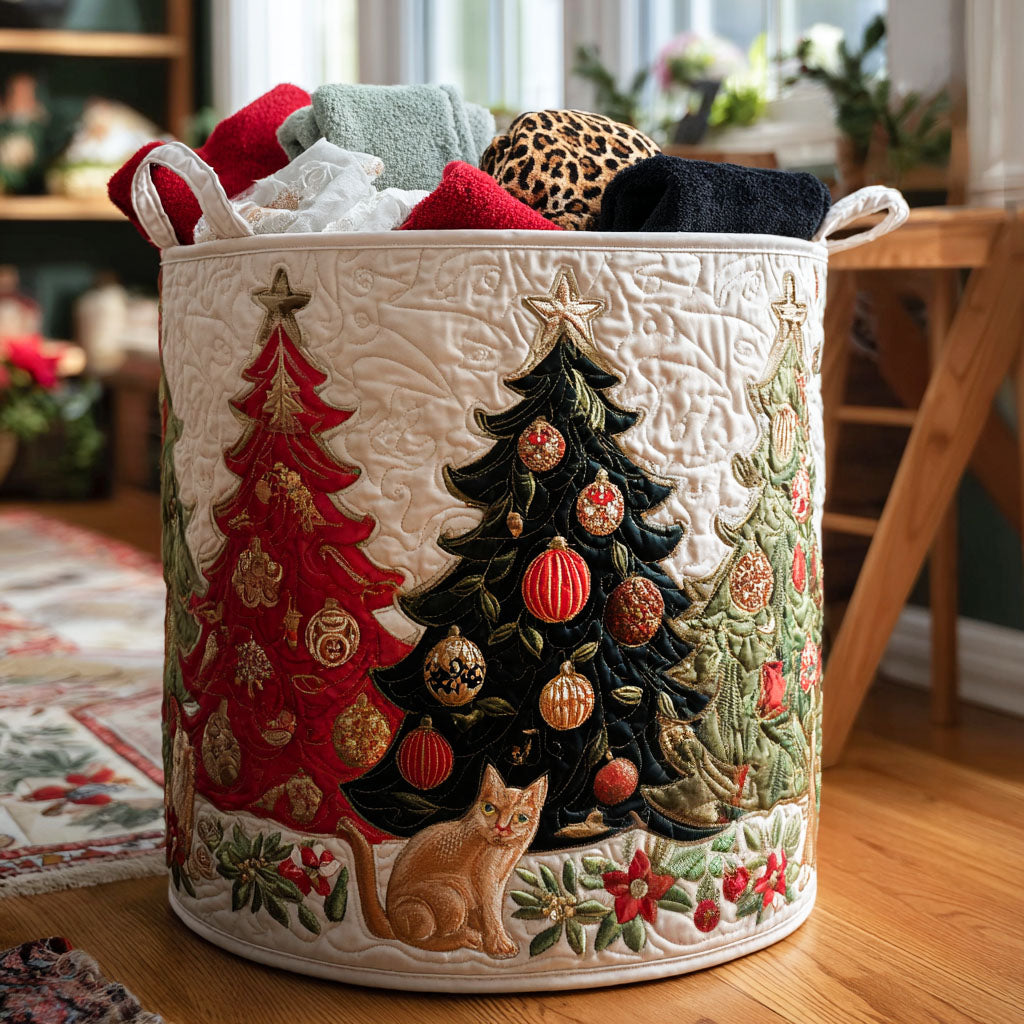 Christmas Whiskers Quilted Laundry Basket Lovely Quilted Laundry Basket Gift for Mom or Grandma
