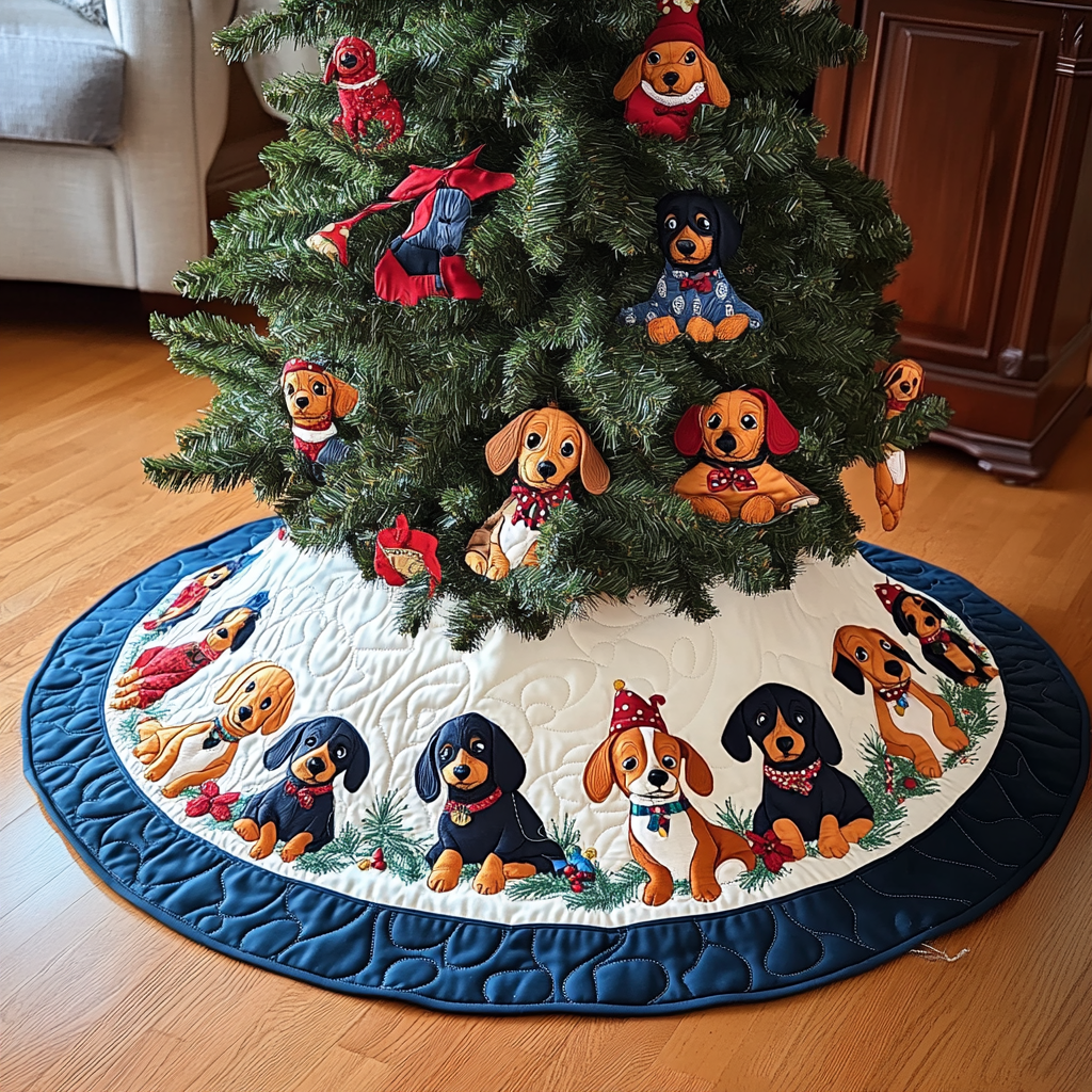 Christmas Wiener Magic Chritstmas Quilted Tree Skirt Christmas Holiday Decor Home