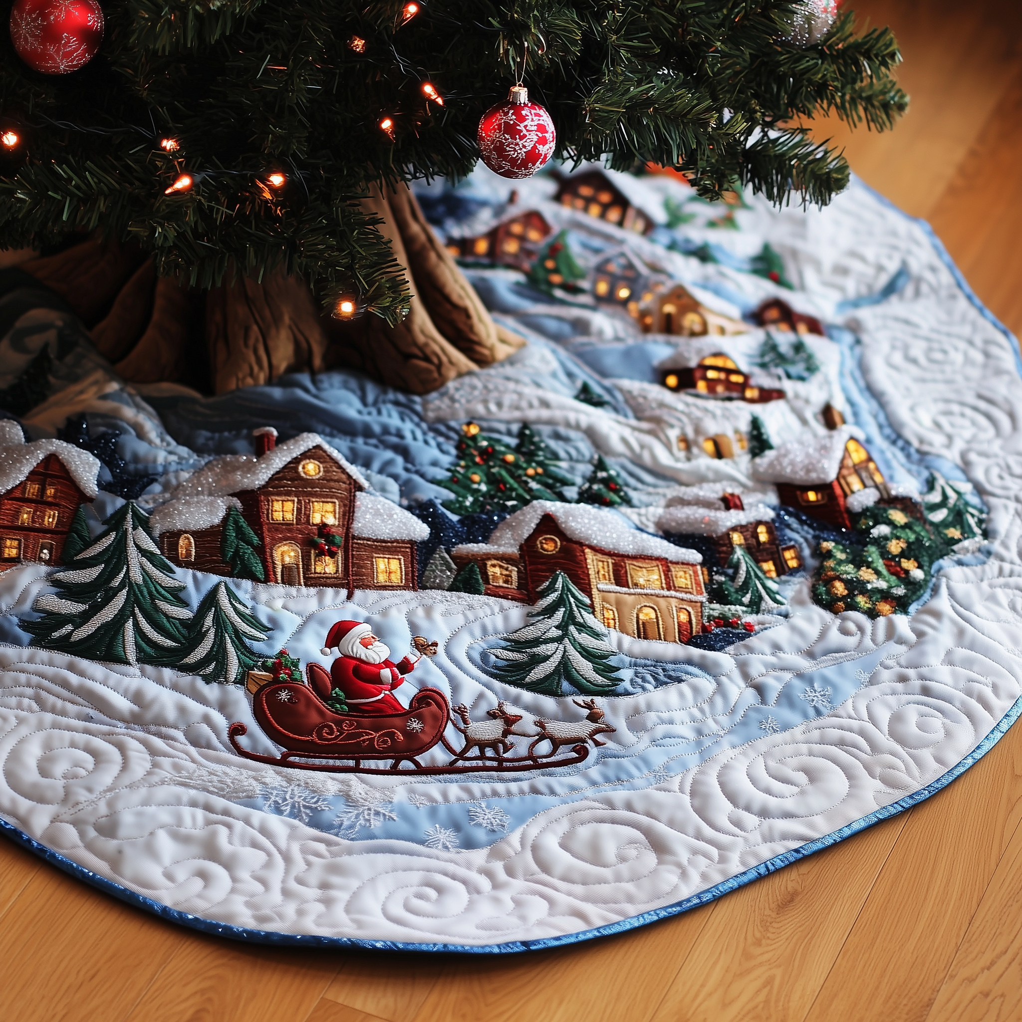 Christmas Winter Wonderland Quilted Tree Skirt Best New Year Gift Merch