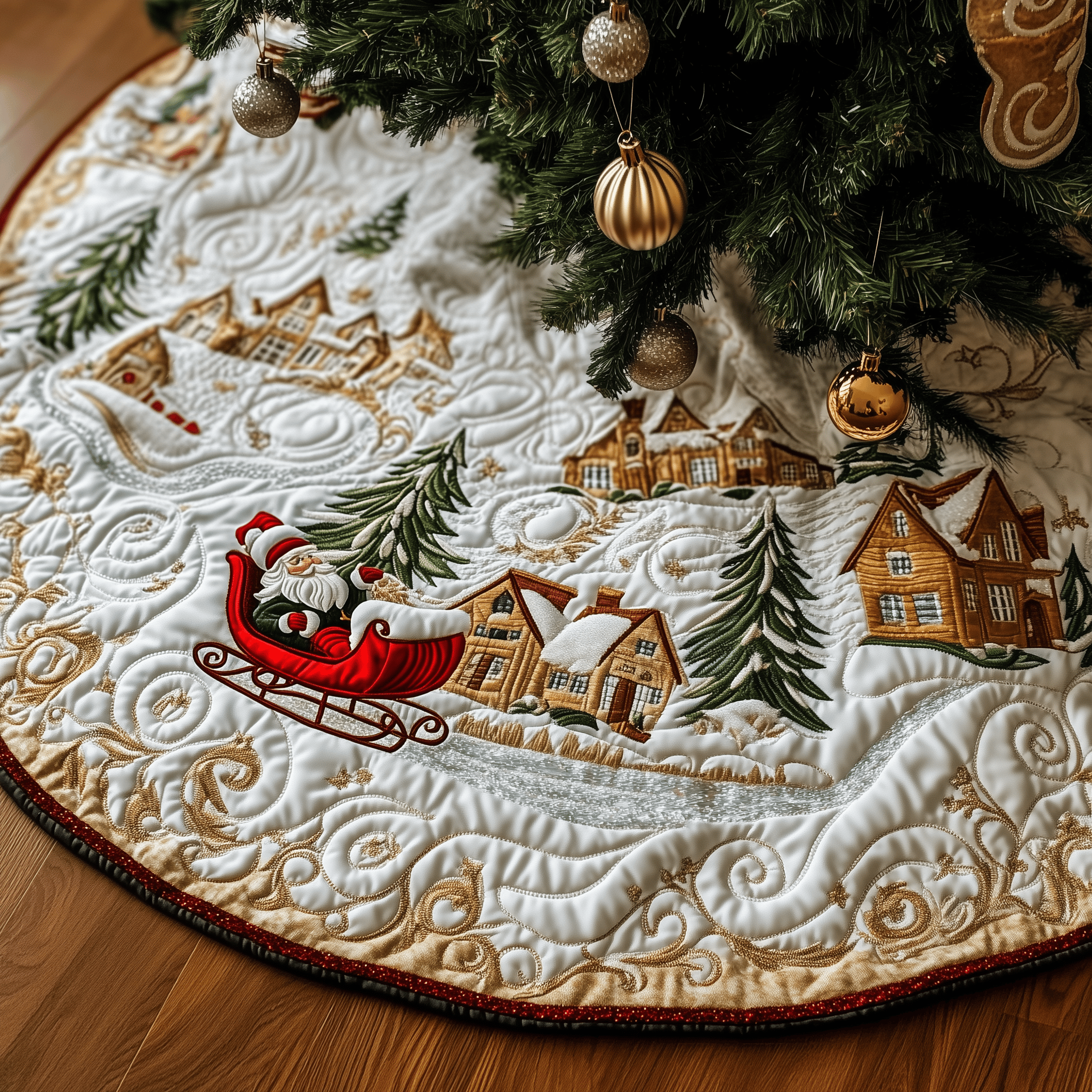 Christmas Winter Wonderland Quilted Tree Skirt Christmas Tree Base Cover Great Grandma Gifts For Christmas