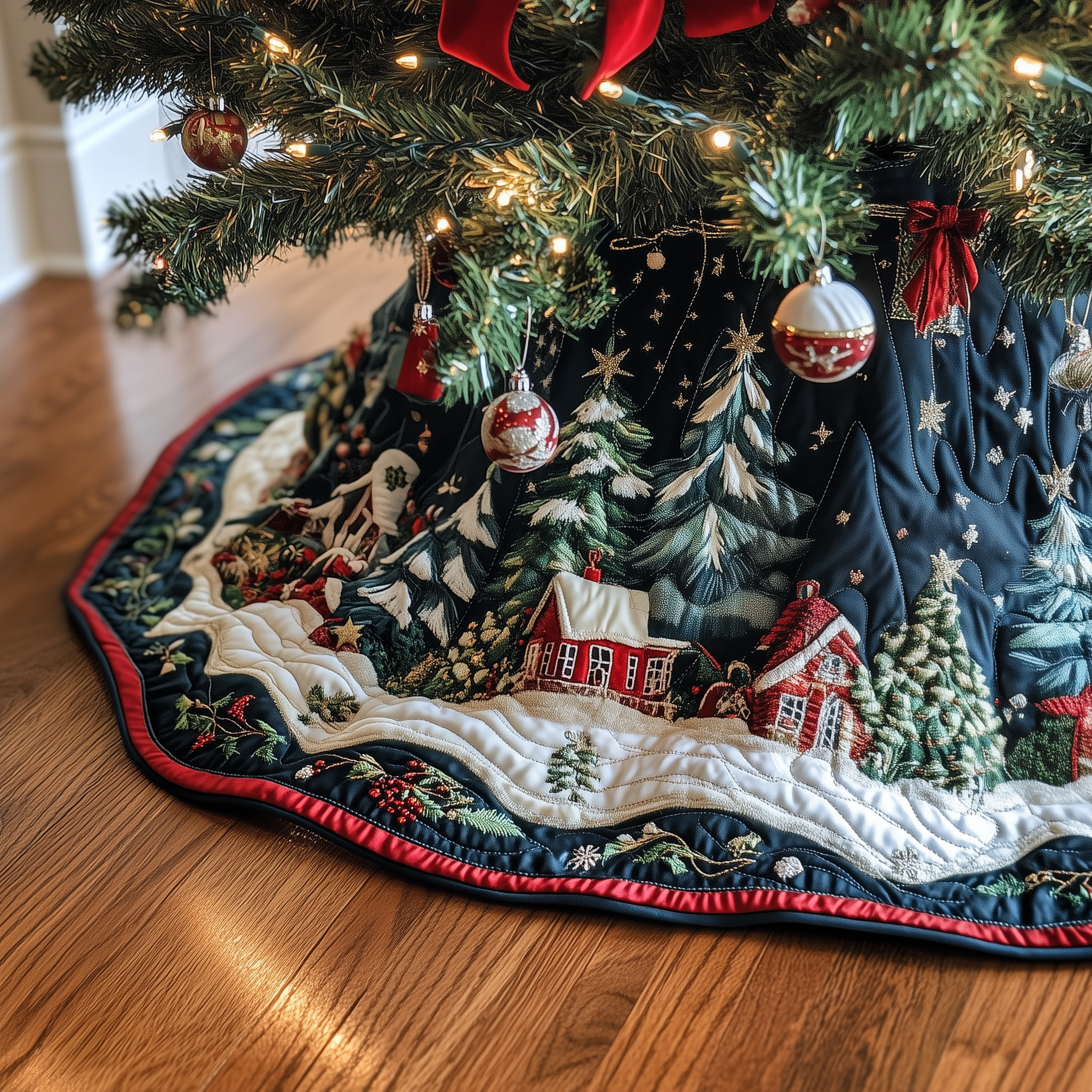 Christmas Winter Wonderland Quilted Tree Skirt Festive Tree Skirt Gift Choice