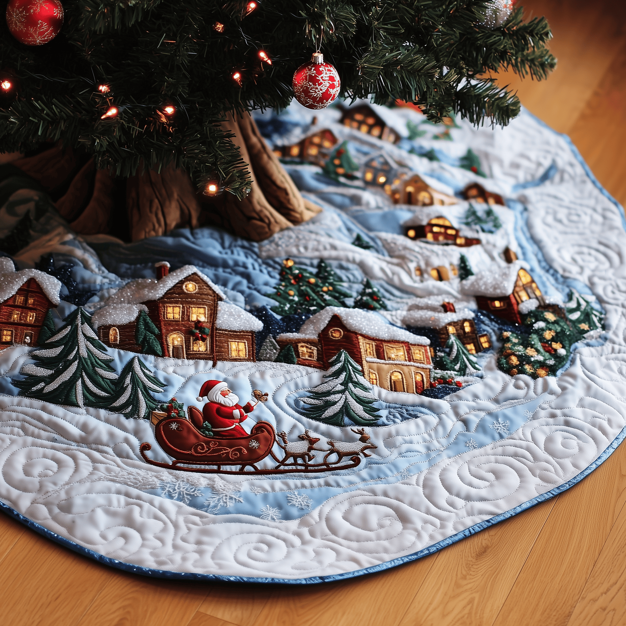 Christmas Winter Wonderland Quilted Tree Skirt Hoilday Tree Skirt Xmas Tree Surround Base Cover Decorations Family Gifts
