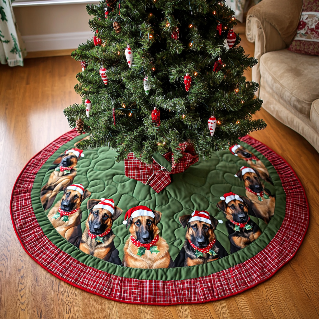 Christmas With German Shepherd Christmas Quilted Tree Skirt Lovely Holiday Tree Skirt for Festive Vibes