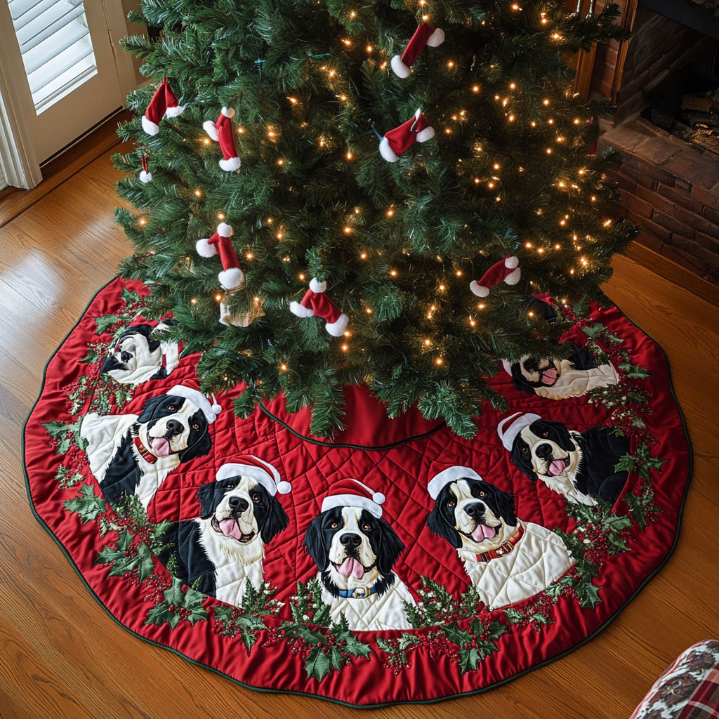Christmas With Saint Bernard Christmas Quilted Tree Skirt Under Tree Christmas Decor Holiday Party Decor for Home