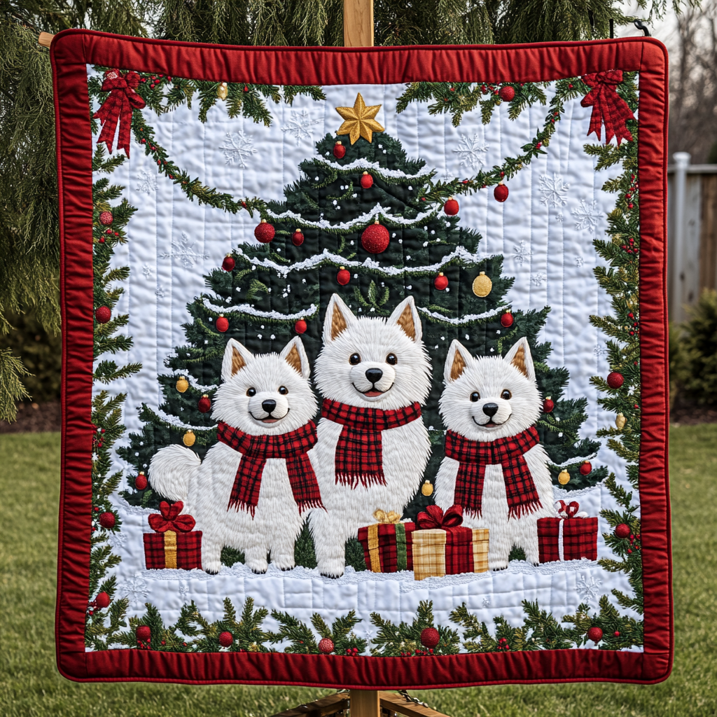 Christmas With Samoyed Quilted Blanket Christmas Presents For Dog Lovers