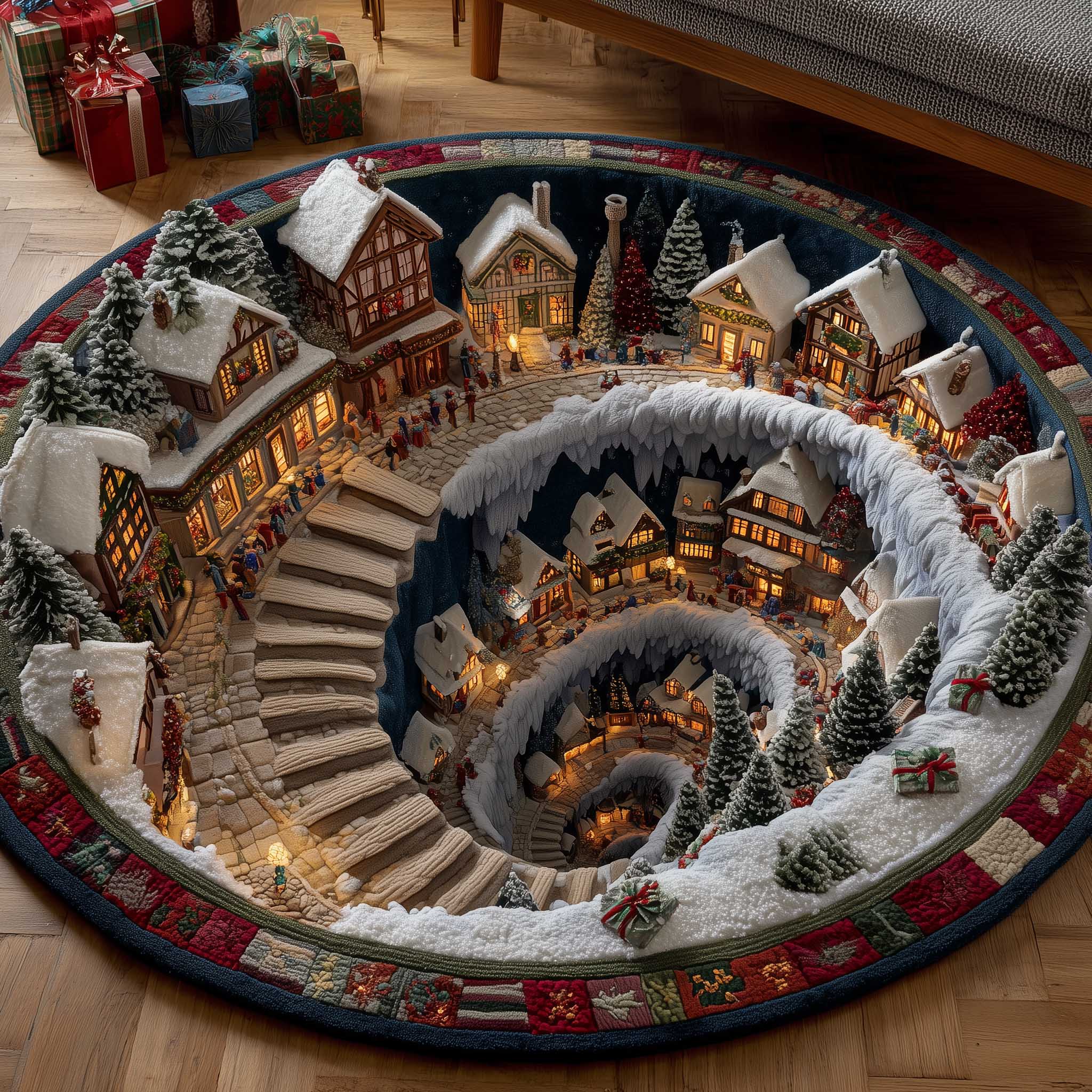 Christmas Wonderland Quilted Round Mat Perfect Quilted Round Mat for Any Floor Surface