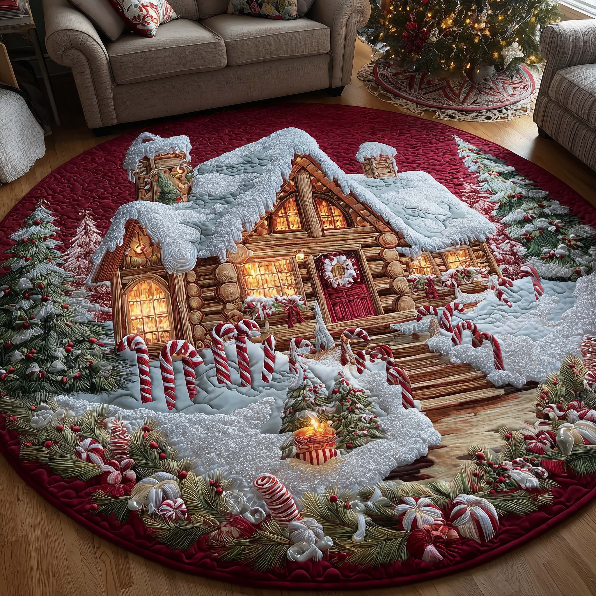 Christmas Wonderland Quilted Round Mat Perfect Quilted Round Mat for Any Floor Surface