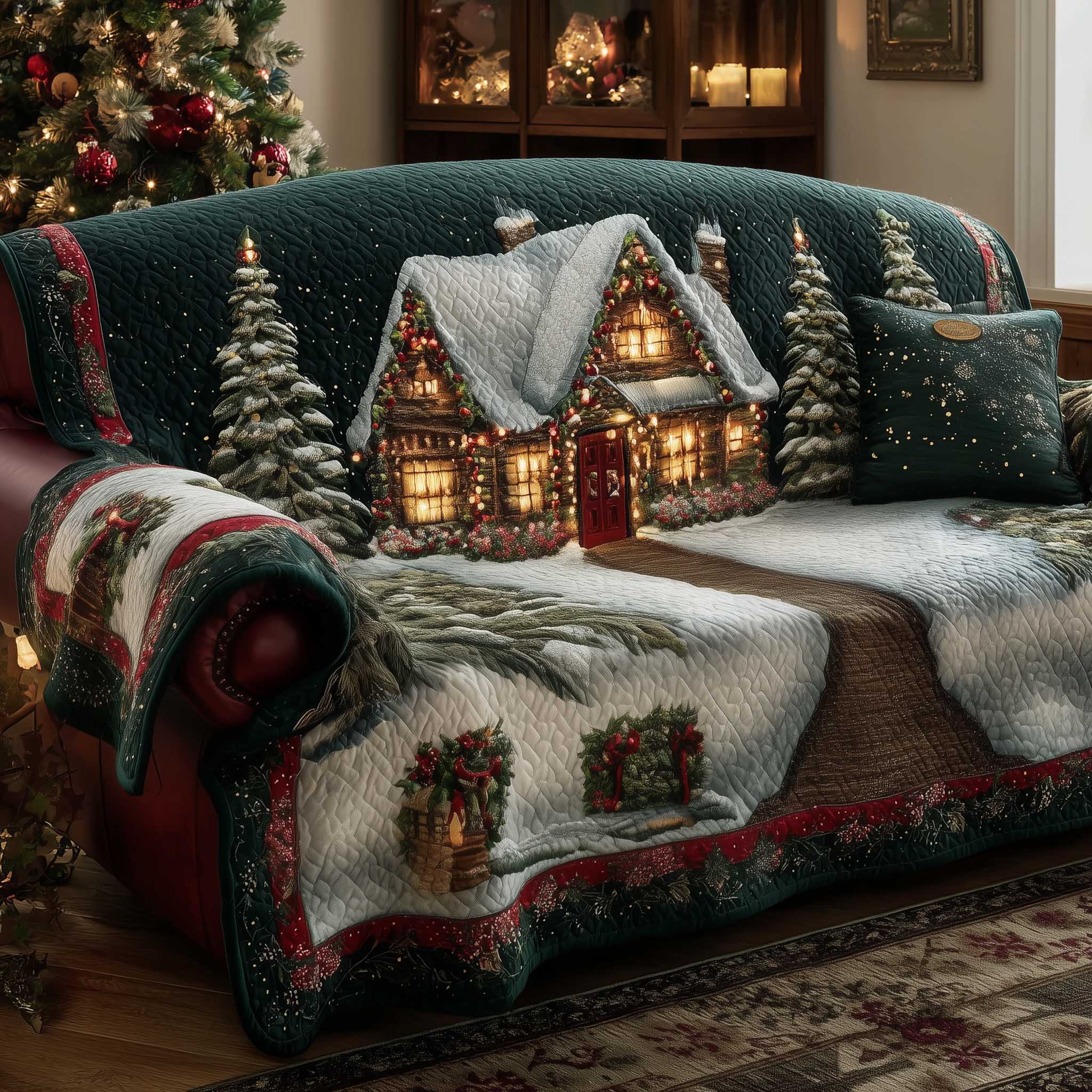 Christmas Wonderland Quilted Sofa Cover Icy Castle Christmas Scene Gifts For House Warming