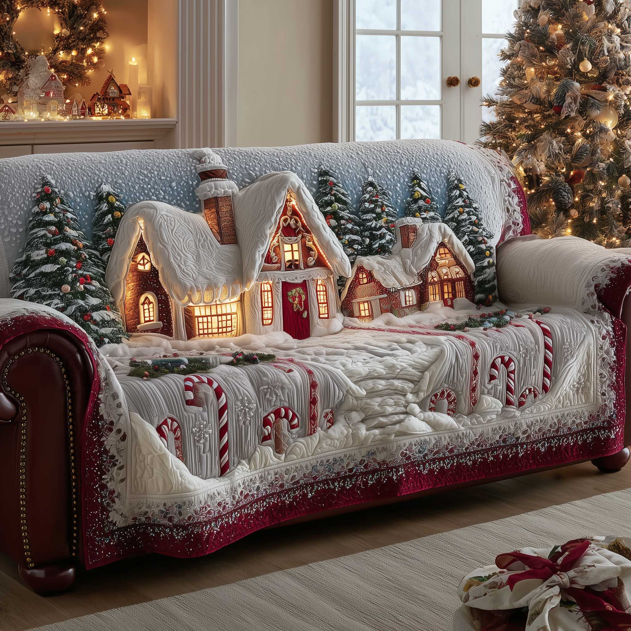 Christmas Wonderland Quilted Sofa Cover Whimsical Winter Theme Gifts For House Warming