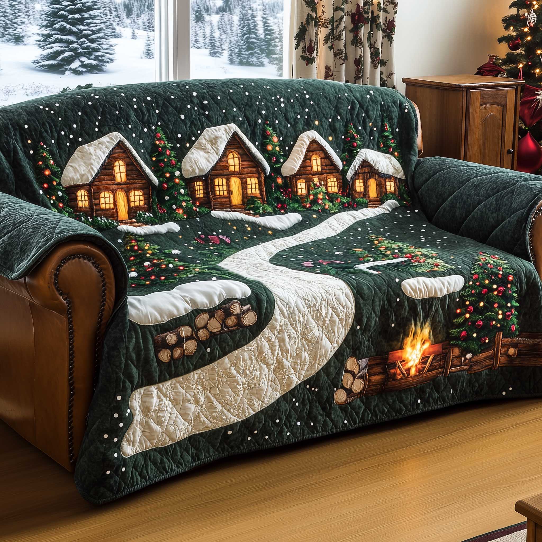 Christmas Wonderland Quilted Sofa Cover Winter Holiday Adventure Design Gifts For House Warming