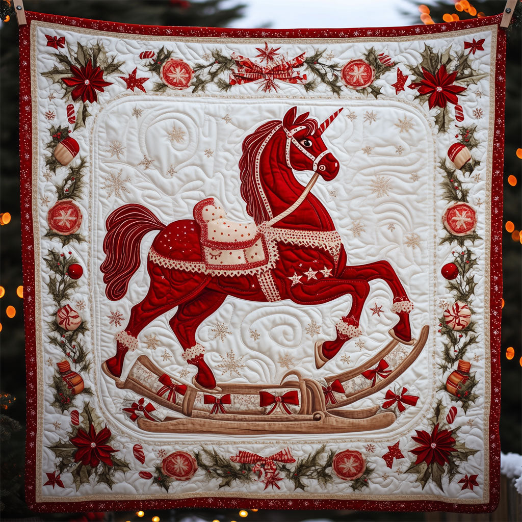 Christmas Wooden Horse Quilted Blanket Christmas Throw Blanket Best Presents For Grandmas