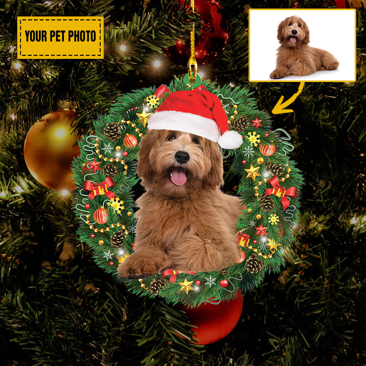Christmas Wreath With Pet Wears Christmas Hat Customized Acrylic Ornaments Gift For Family Gift For Pet Lovers Christmas Gift