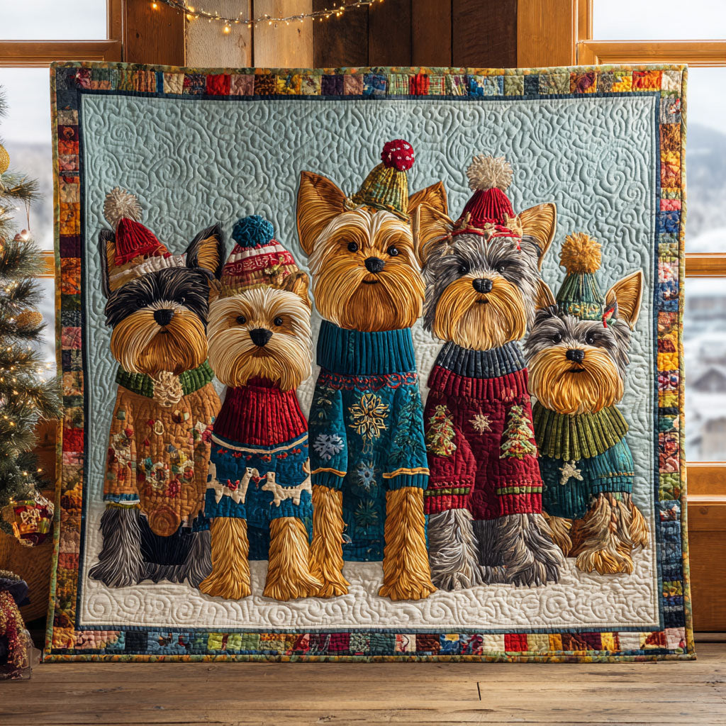 Christmas Yorkie Quilt Blanket Throws For Couch Christmas Gift for Yorkie Lovers