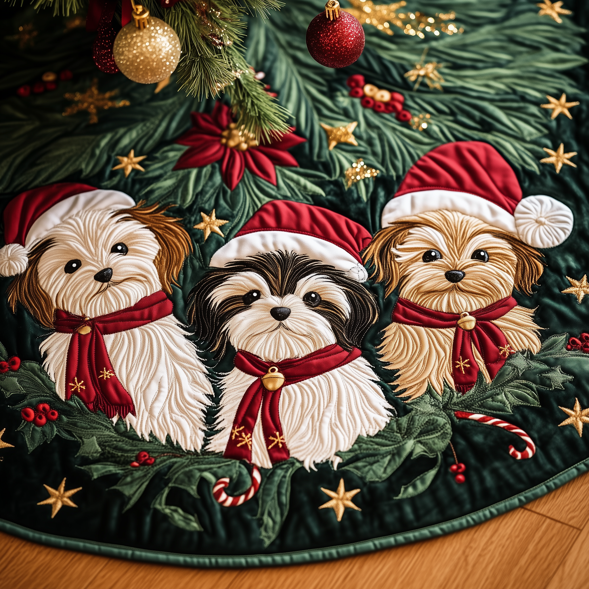 Christmas Yorkie Quilted Tree Skirt Joyful Holiday Season Gift Merch