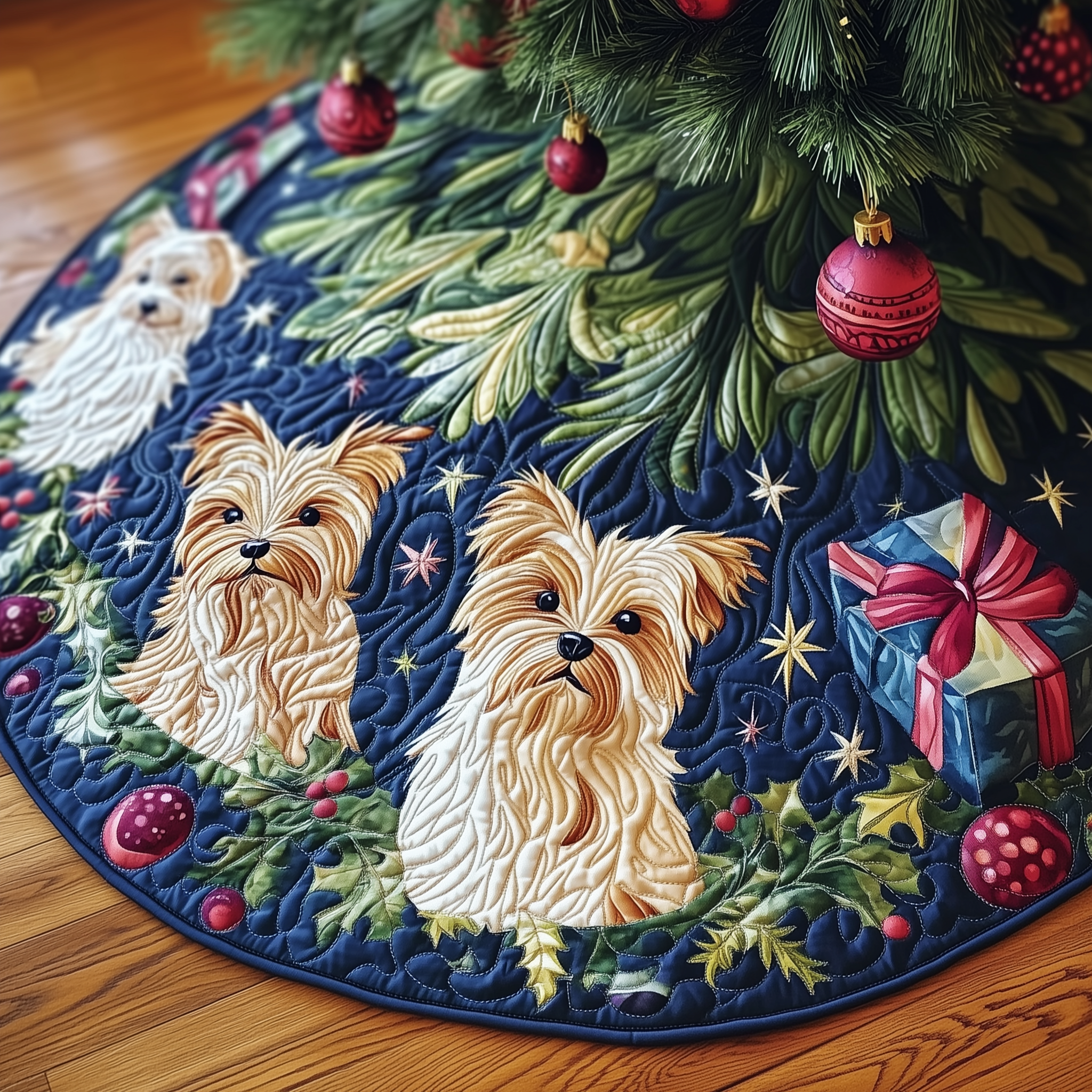 Christmas Yorkie Quilted Tree Skirt Small Christmas Tree Skirt Holiday Gifts For Wife
