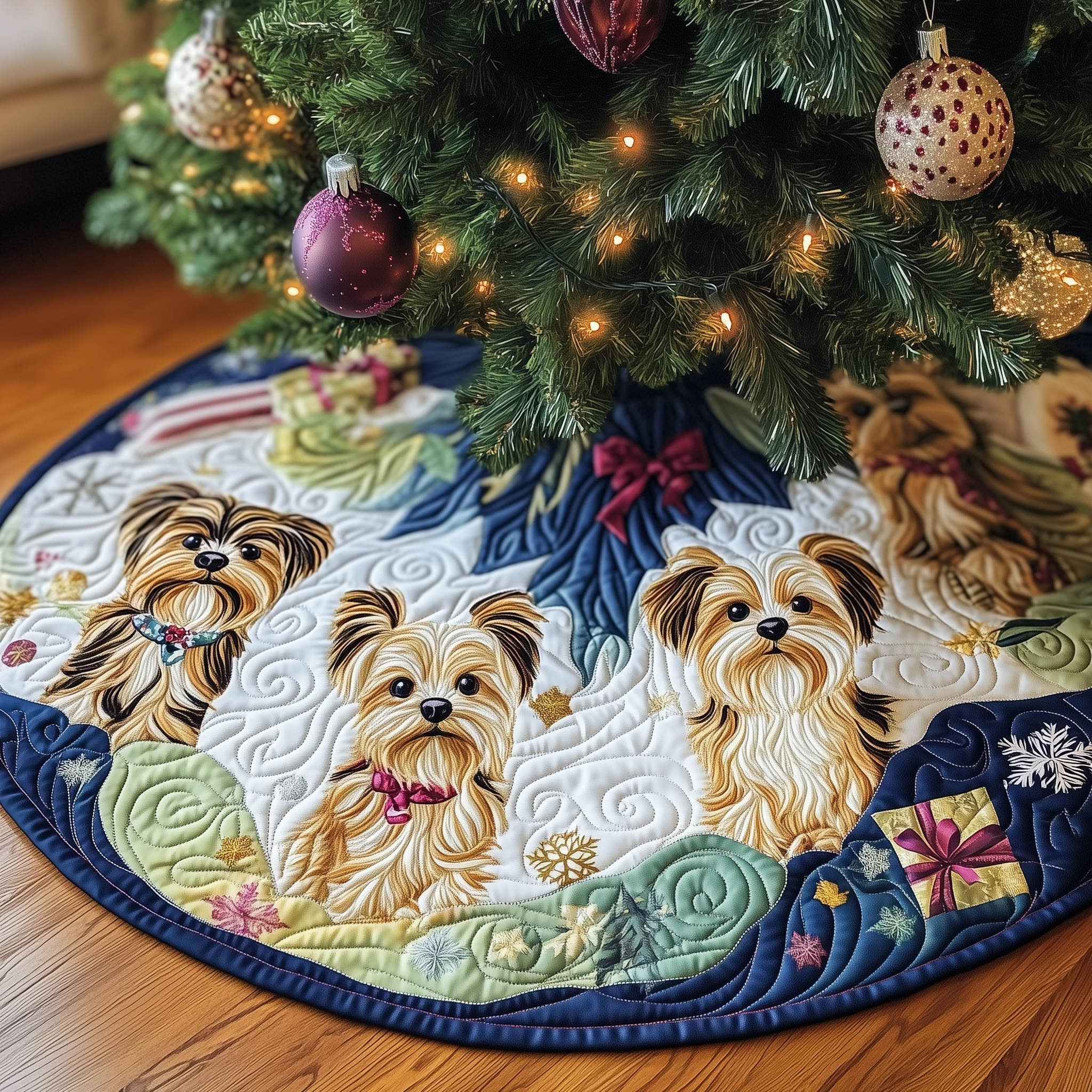 Christmas Yorkie Quilted Tree Skirt Thoughtful Valentineâ€™s Day Gift Merch