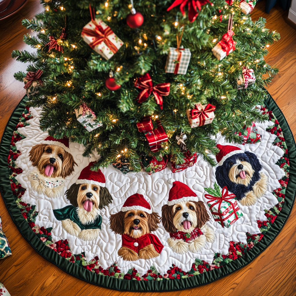 Christmas Yorkshire Christmas Quilted Tree Skirt Seasonal Tree Area Decoration Xmas Under-Tree Decoration