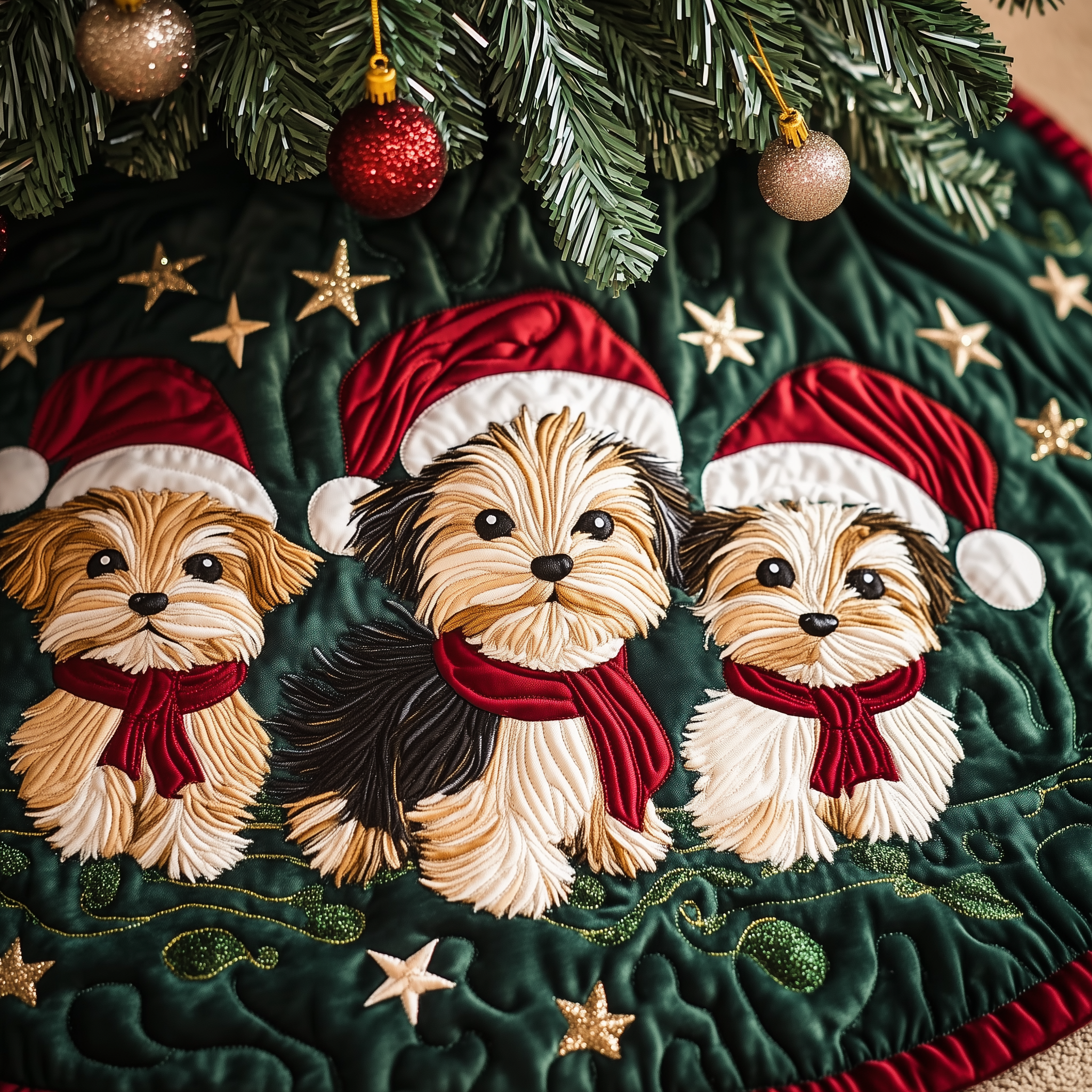 Christmas Yorkshire Terrier Quilted Tree Skirt Indoor Christmas Tre  Decorations Yorkshire Terrier Merchandise