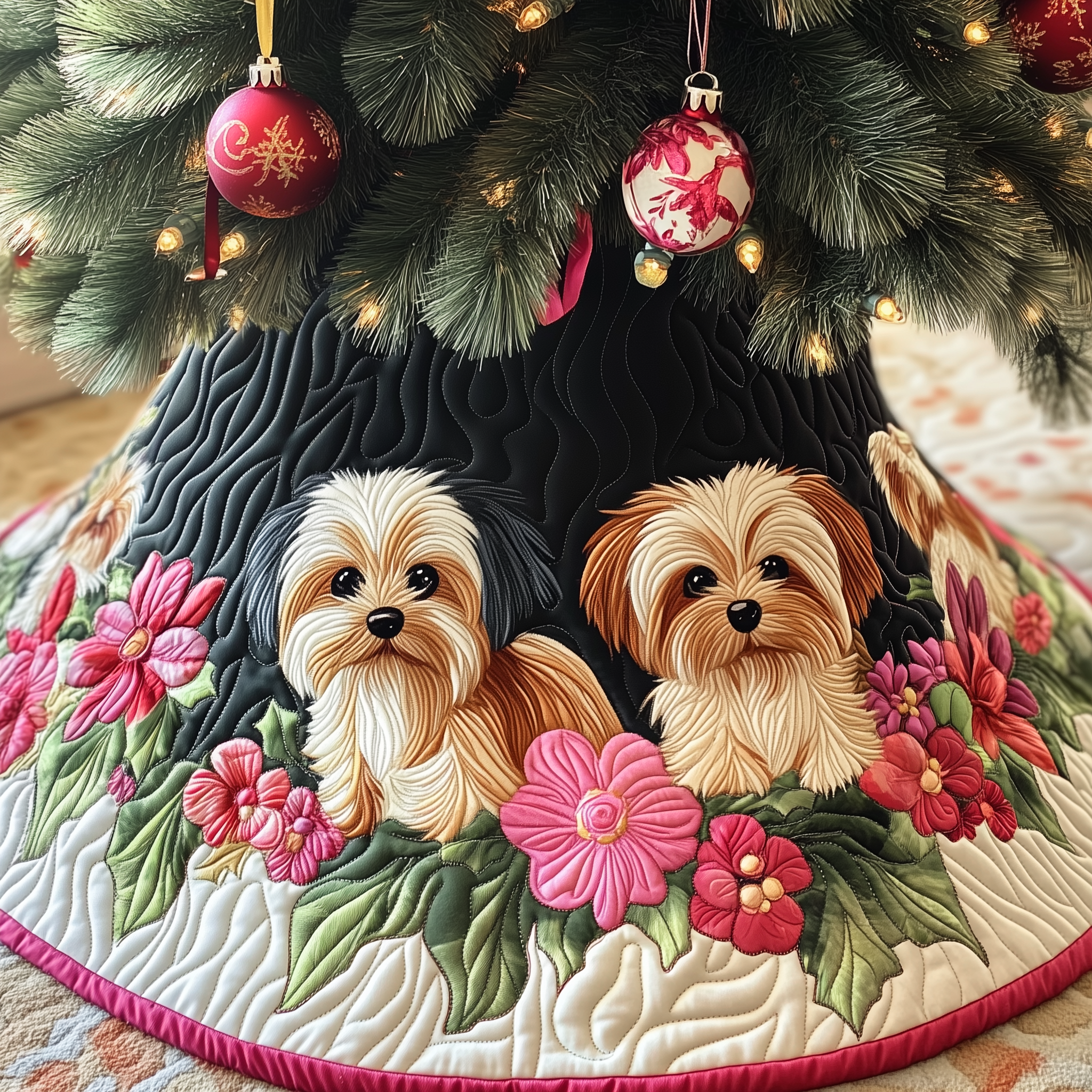 Christmas Yorkshire Terrier Quilted Tree Skirt Indoor Christmas Tre  Decorations Yorkshire Terrier Merchandise