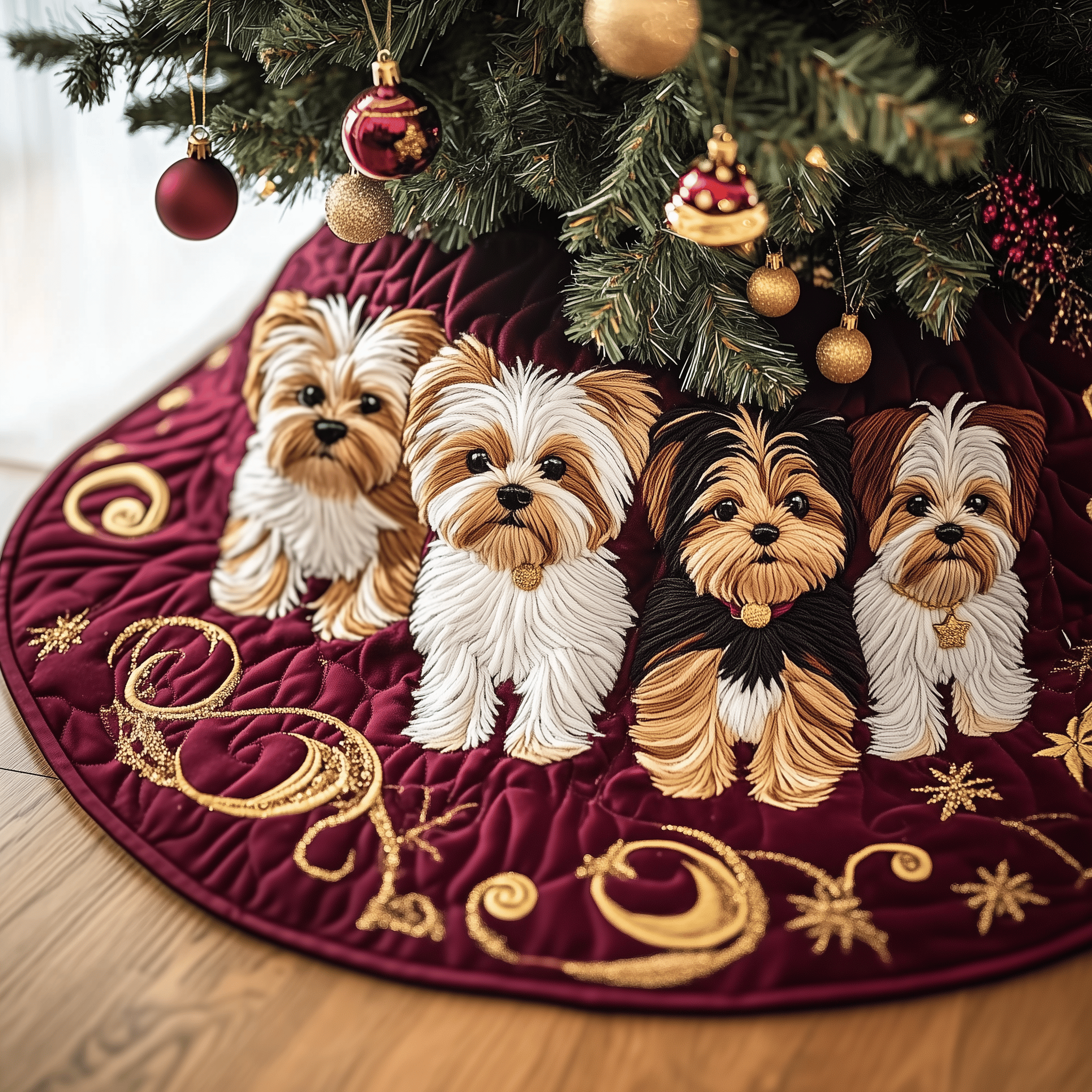 Christmas Yorkshire Terrier Quilted Tree Skirt Indoor Christmas Tre  Decorations Yorkshire Terrier Merchandise