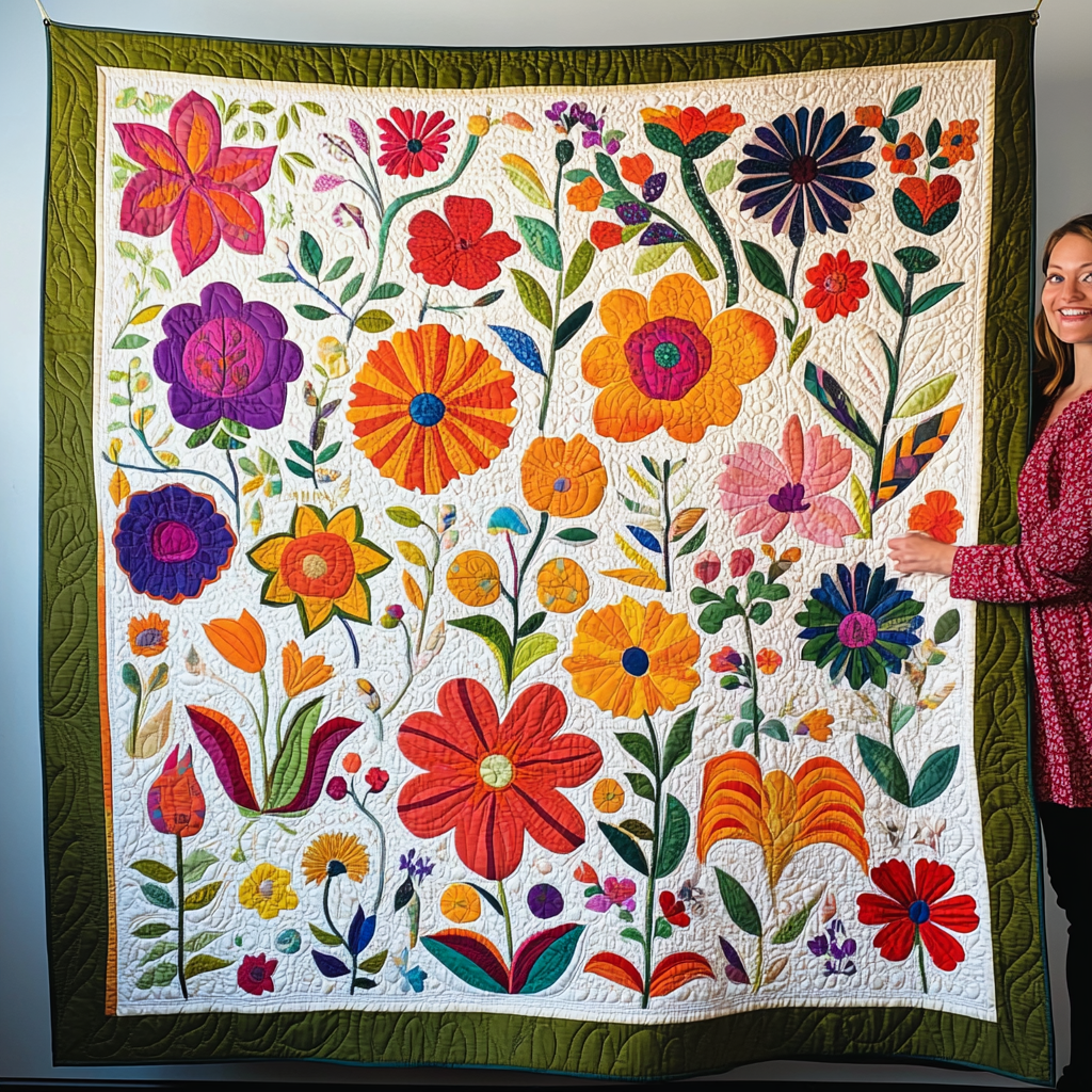 Chromatic Flowers Quilted Blanket Sunflower Gifts For Her