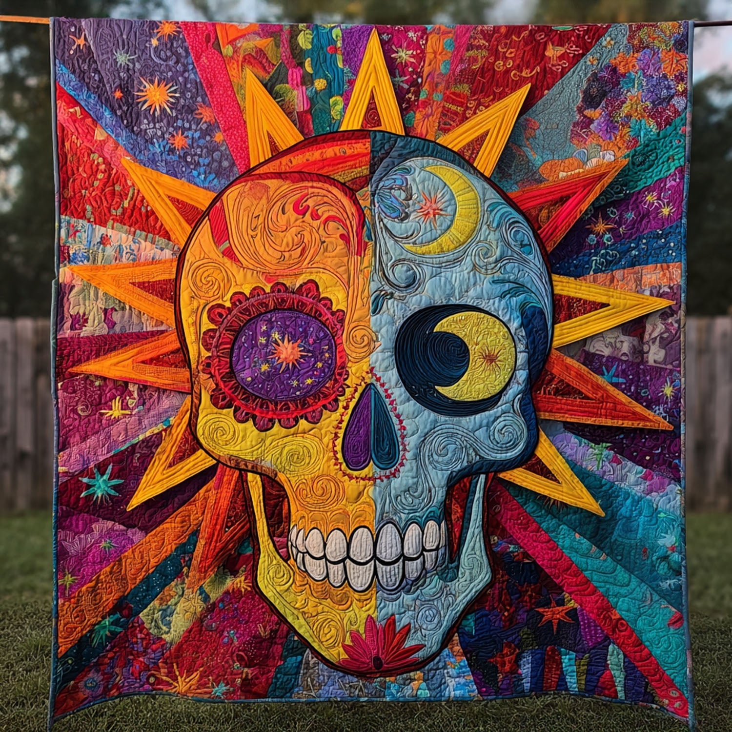 Chromo Skull Quilted Blanket Winter Decor Blanket Skull Inspired Gifts