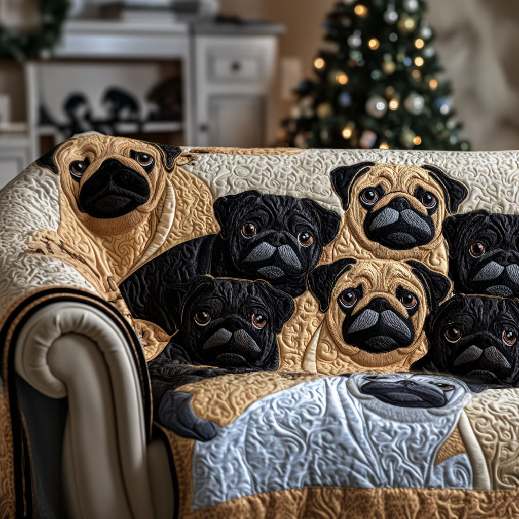 Chubby Cheeks Charm Quilted Sofa Cover Christmas Family Room Decor Christmas Gifts For Pug Lovers