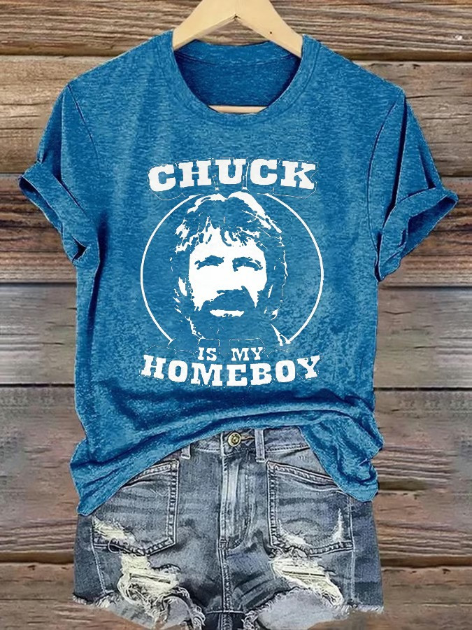 Chuck Is My Homeboy Graphic Tees Women Retro Vintage T Shirt Chuck Norris Fan Gift For Her