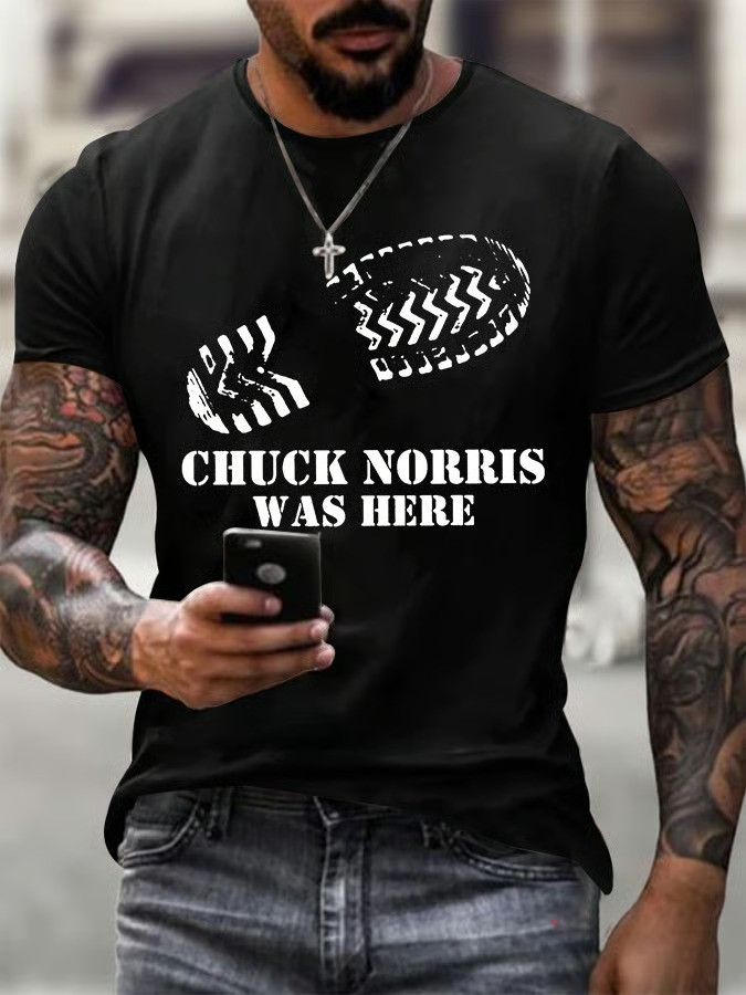 Chuck Norris Was Here Funny Graphic Tees Men Retro Vintage T Shirts Fans Gift For Him
