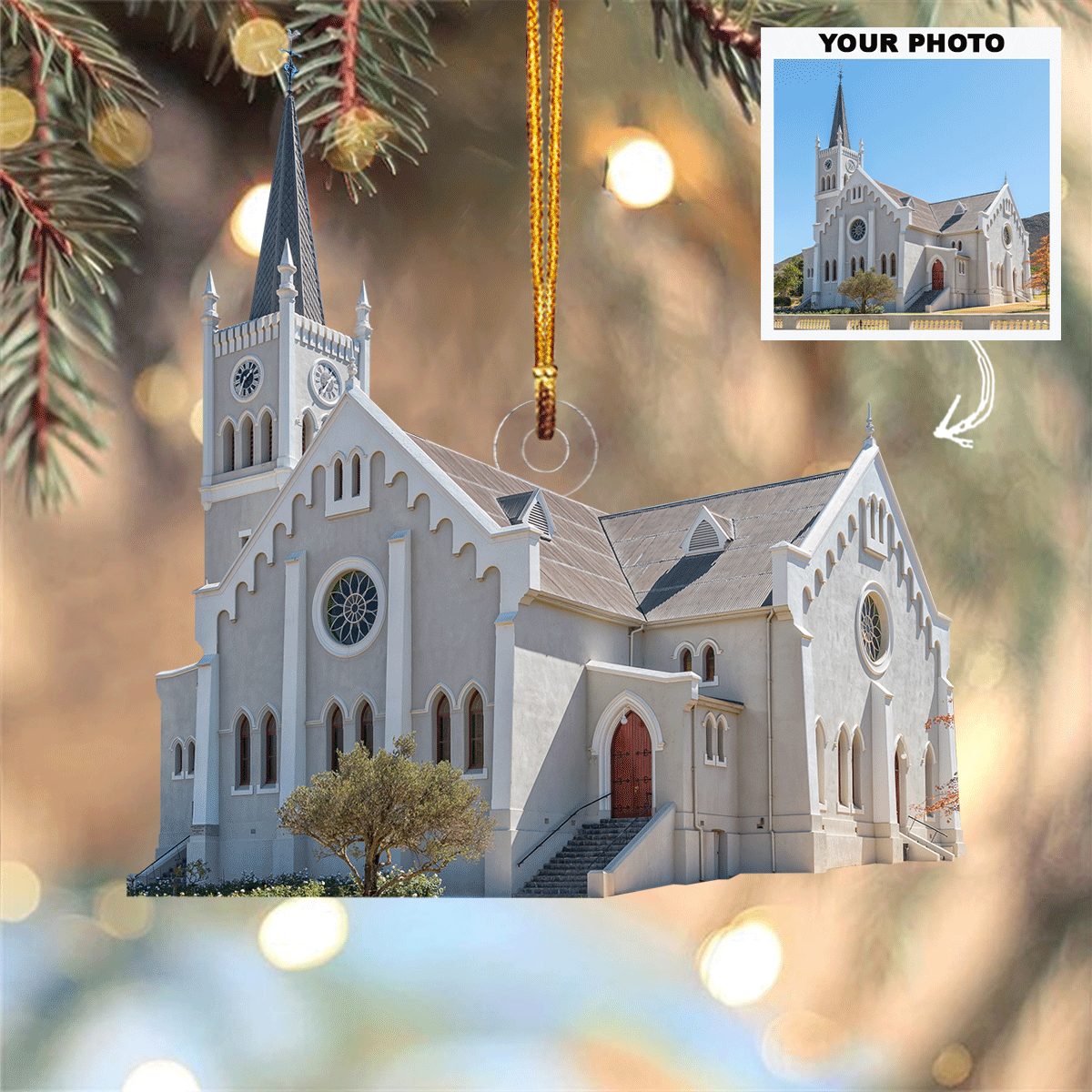 Church Bells Personalized Photo Mica Ornament Christmas Gift For Family Family Members