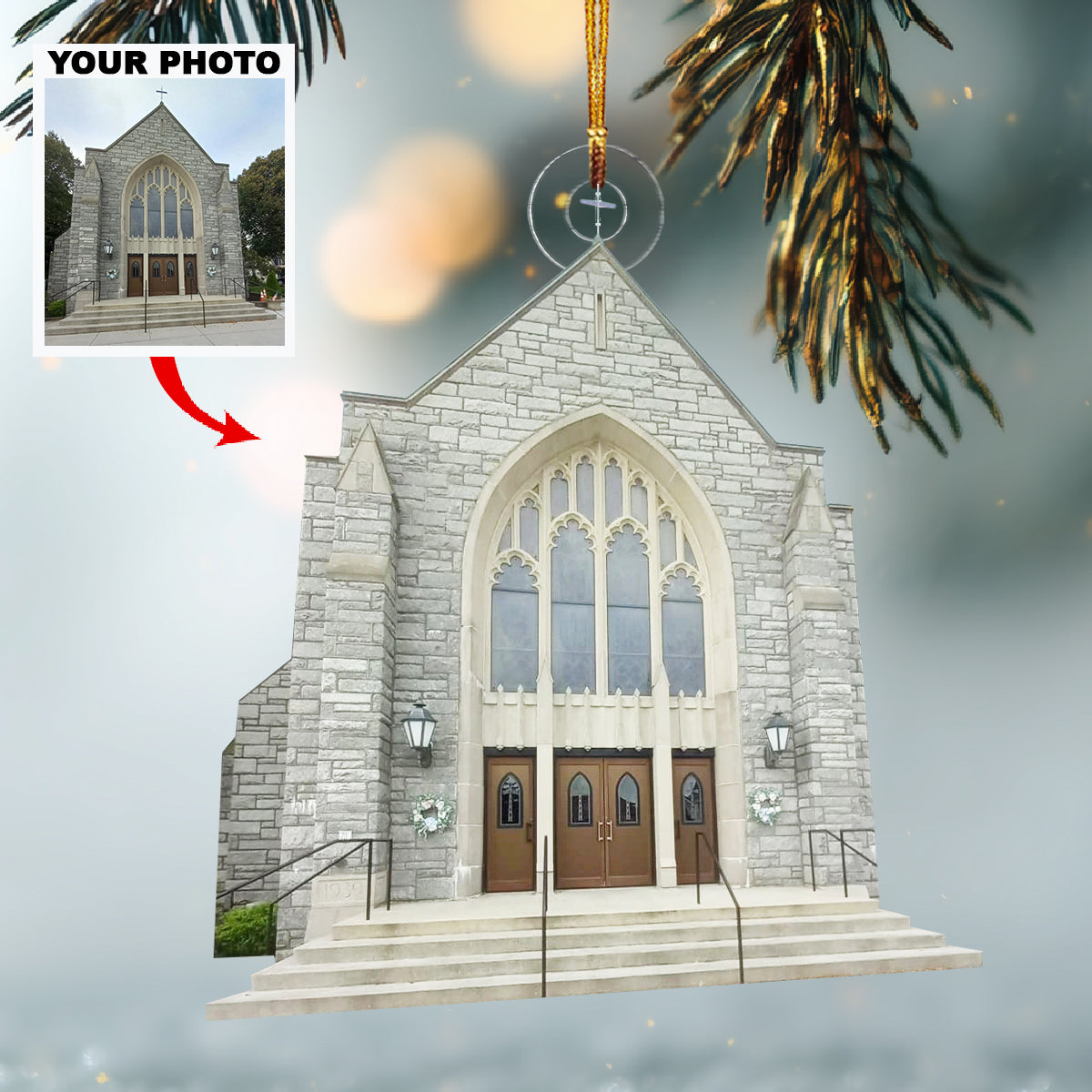 Church My Place Of Peace Personalized Photo Mica Ornament Christmas Gift For Family Member