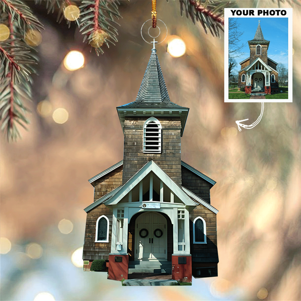 Church Personalized Photo Mica Ornament Christmas Gift For Family Family Members