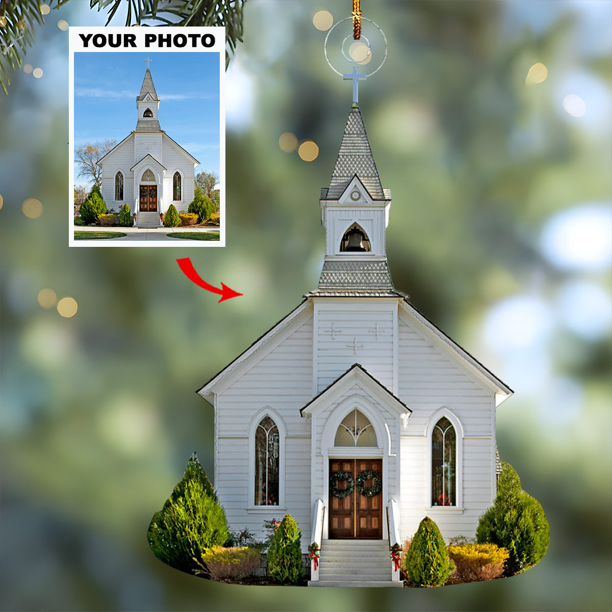 Church Personalized Photo Mica Ornament Gift For Friends Family Members