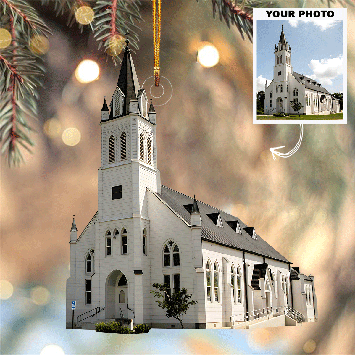 Church Ver 2 Personalized Photo Mica Ornament Christmas Gift For Family Family Members