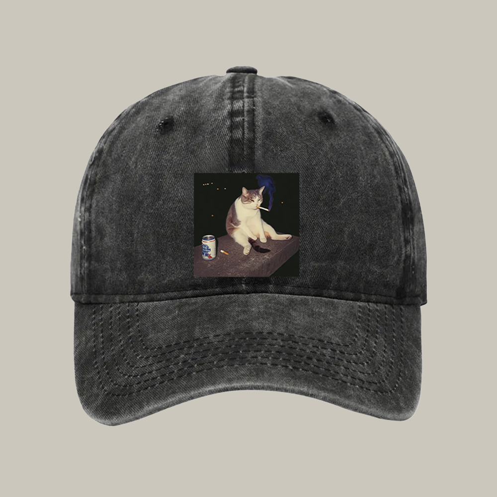 Cigarette Kitten Funny Smoking Cat Meme Washed Cap Funny Dad Hats Xmas Gifts For Cat Lovers