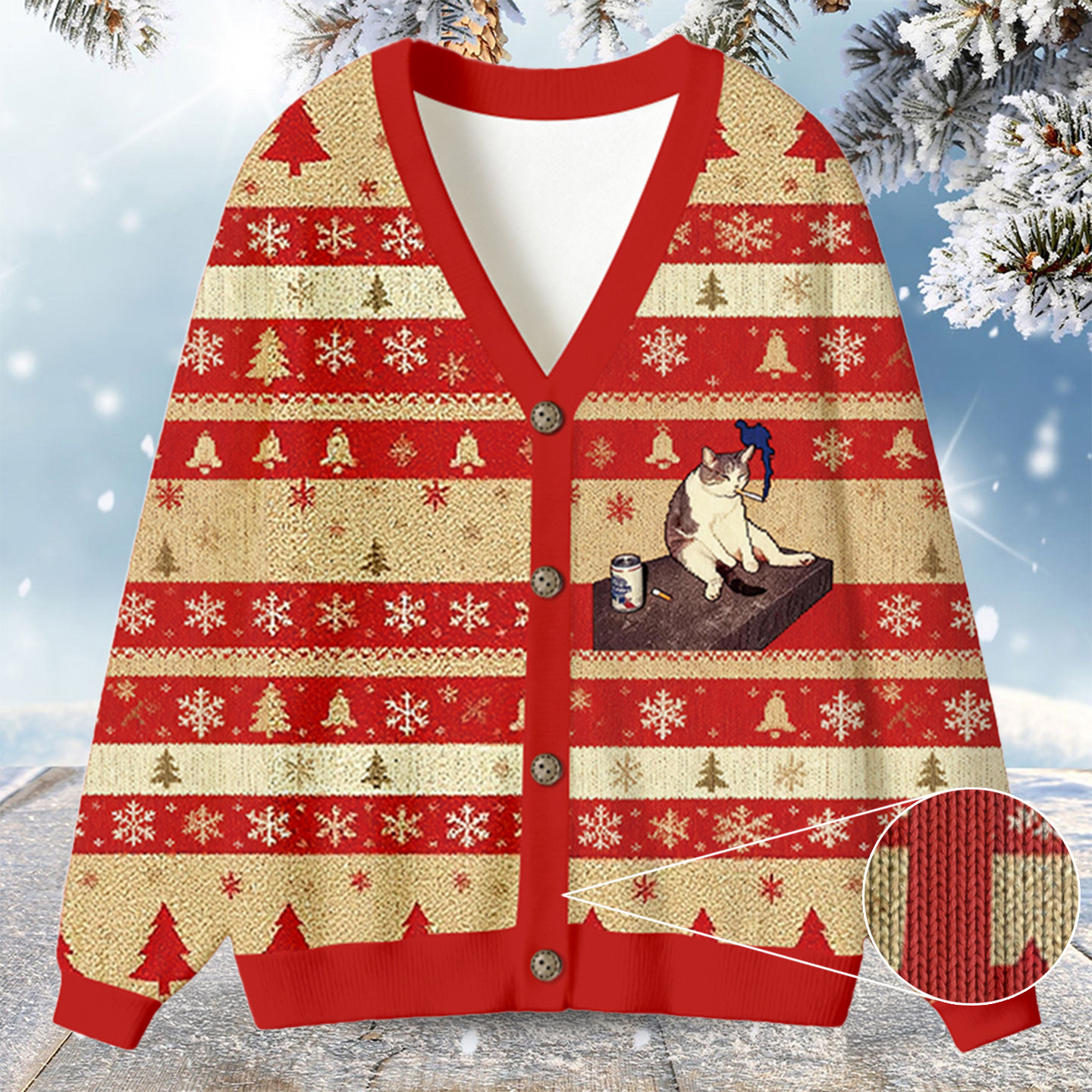 Cigarette Kitten Funny Smoking Cat Ugly Cardigan Sweatshirt Cute Xmas Outfit Cat Mom Gifts