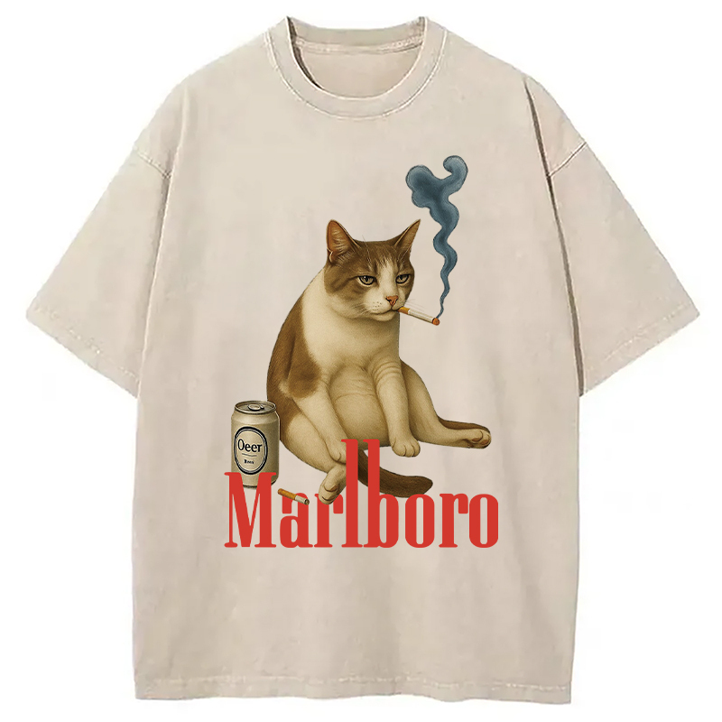 Cigarette Kitten Smoking Cat Meme Washed T-Shirt Funny Graphic Gift For Friends Gifts For Sister