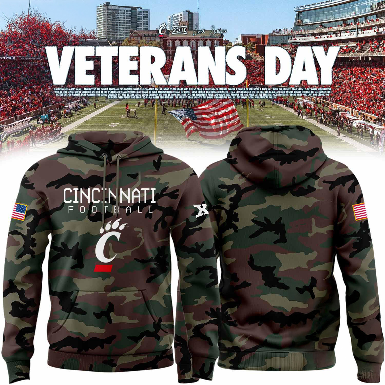 Cincinnati Bearcats Football 2024 Veterans Military Appreciation Hoodie Gifts For Football Fan