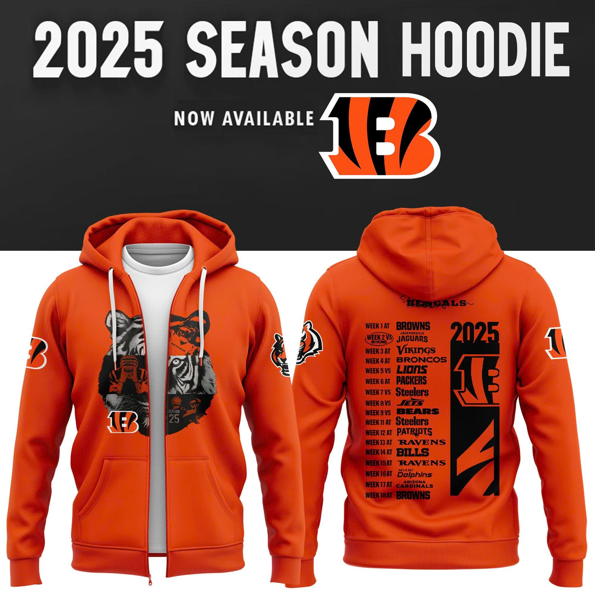 Cincinnati Bengals New Season 2025 Zip Up Hoodie NFL Merch Unique Gifts For Football Fans