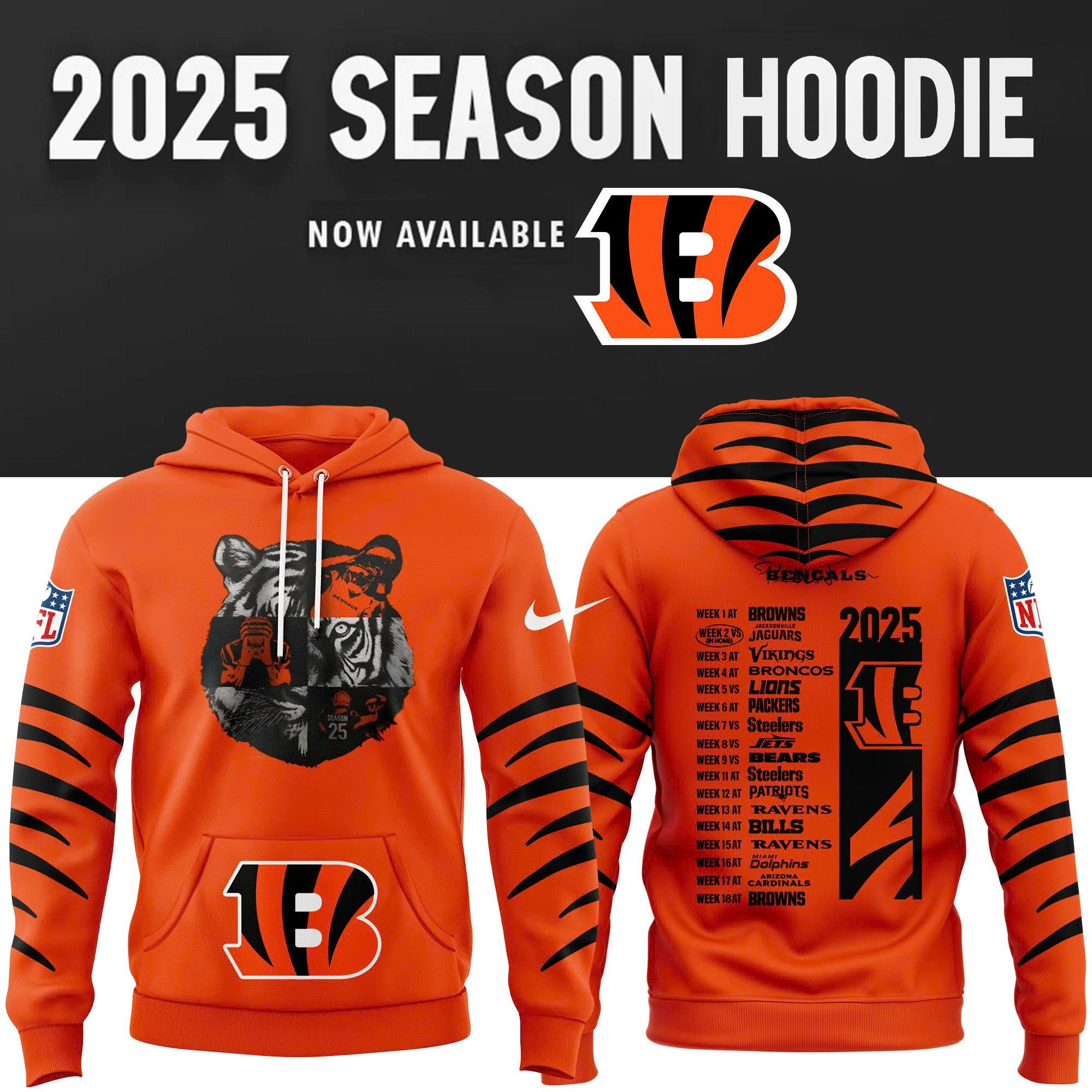 Cincinnati Bengals New Season Hoodie 2025 NFL Merch Football Lover Gifts For Bengals Fans