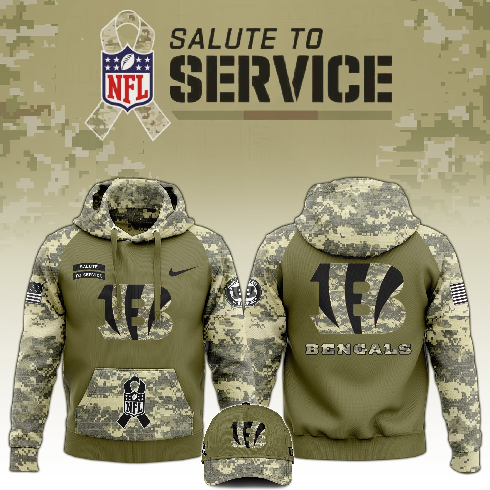 Cincinnati Bengals Salute to Service Club Limited Edition Camo Hoodie Best Bengals Merch