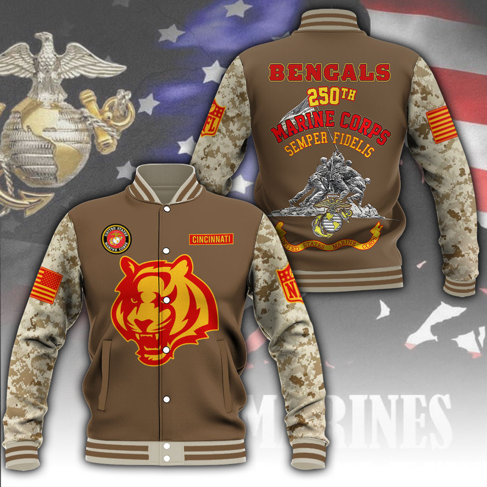 Cincinnati Bengals X US Marine Corps 250th Anniversary Jacket Presents For Football Lovers