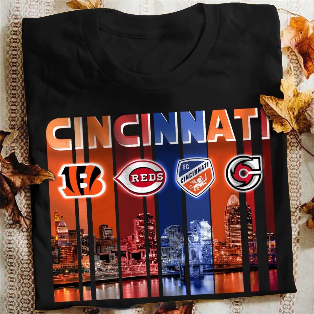 Cincinnati City Sport Teams Skyline T-Shirt Best Gifts For Cincinnati Sports Fans For Him Her