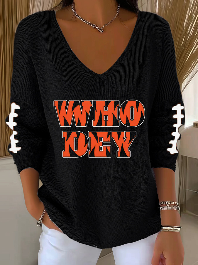 Cincinnati Football Long V-Neck T-Shirt Who Dey CB Shirt Unique Gifts For Football Lovers