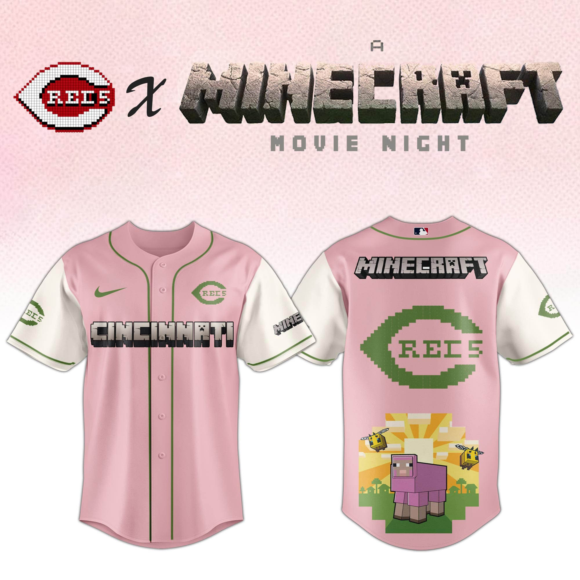 Cincinnati Reds MLB x A MINECRAFT MOVIE Night Jersey Baseball Enthusiast Gifts