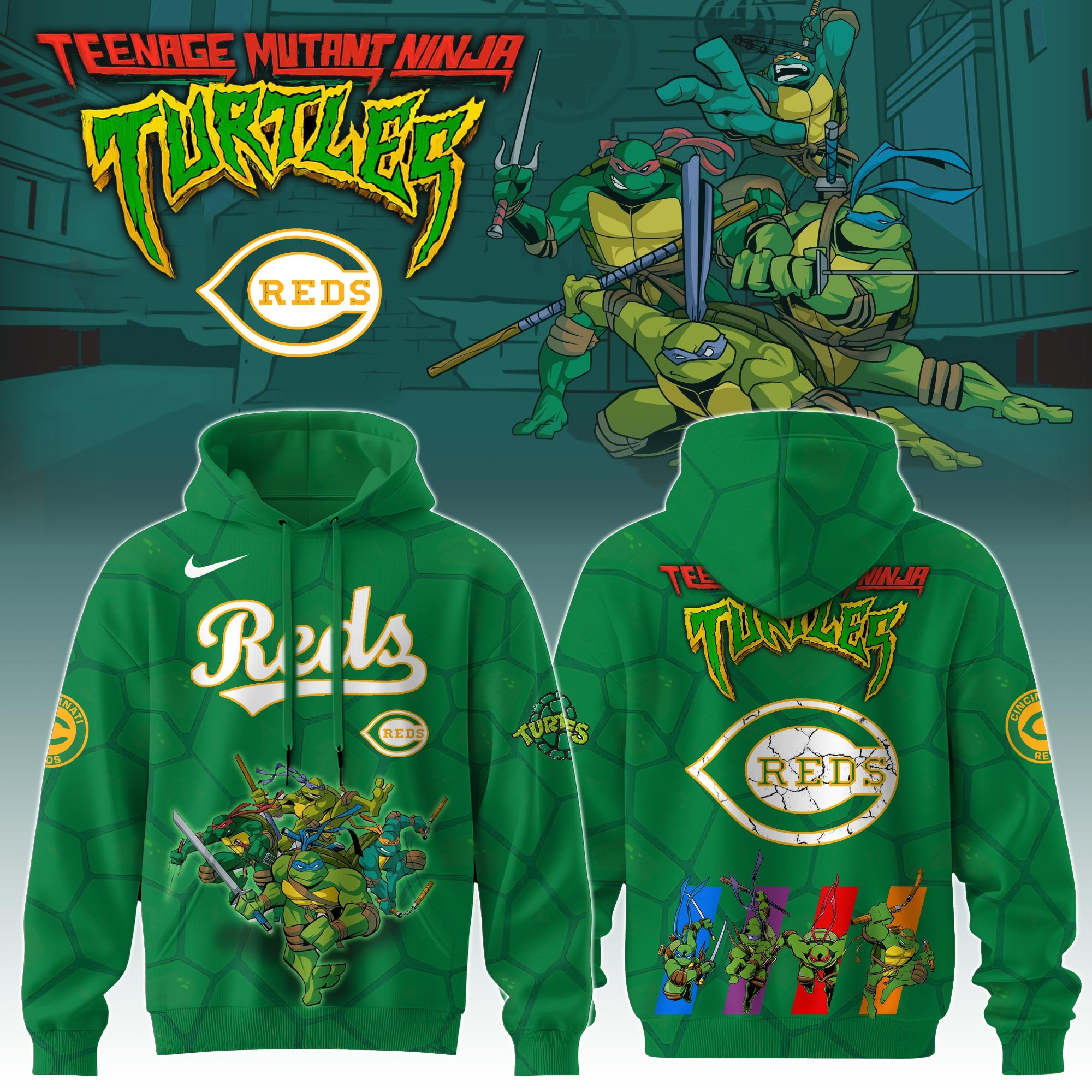 Cincinnati Reds MLB X Ninja Turtles Hoodie Baseball Ninja Turtles Lovers Fan Gifts For Him