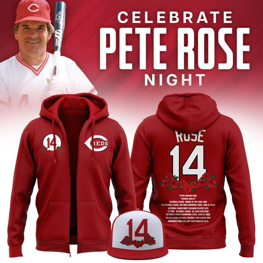 Cincinnati Reds Pete Rose Day 2025 Zip Hoodie Baseball Team Gift Ideas