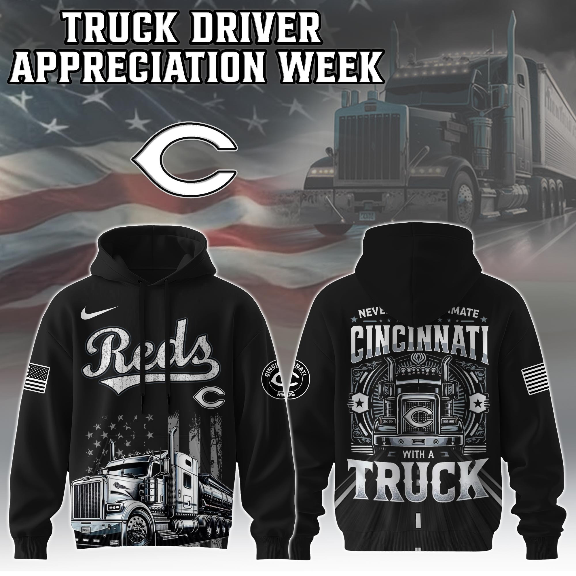 Cincinnati Reds Truck Driver Appreciation Week Hoodie Trucker Baseball Lovers Fan Dad Gifts