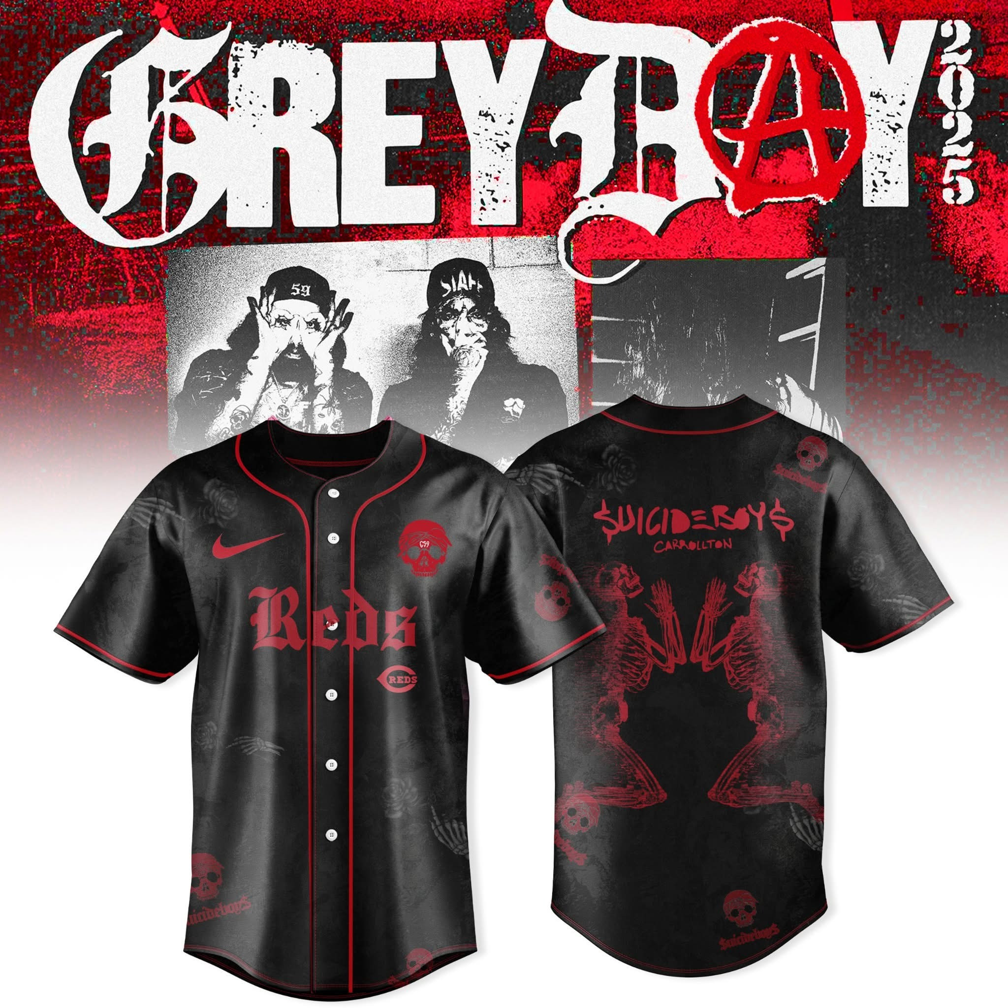 Cincinnati Reds x $uicideboy$ Grey Day Tour Merch 2025 Jersey Concert Fan Gifts Baseball